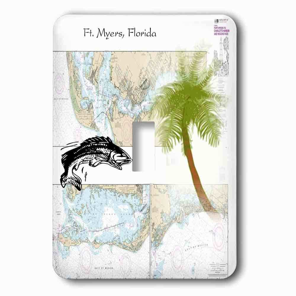 Single Toggle Wallplate With Print Of Ft Myers Florida Nautical Chart With Palm And Fish