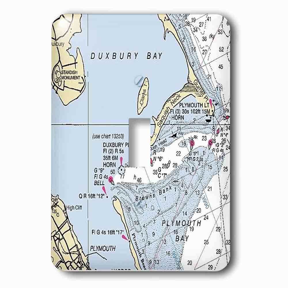 Single Toggle Wallplate With Print Of Plymouth Bay Nautical Chart