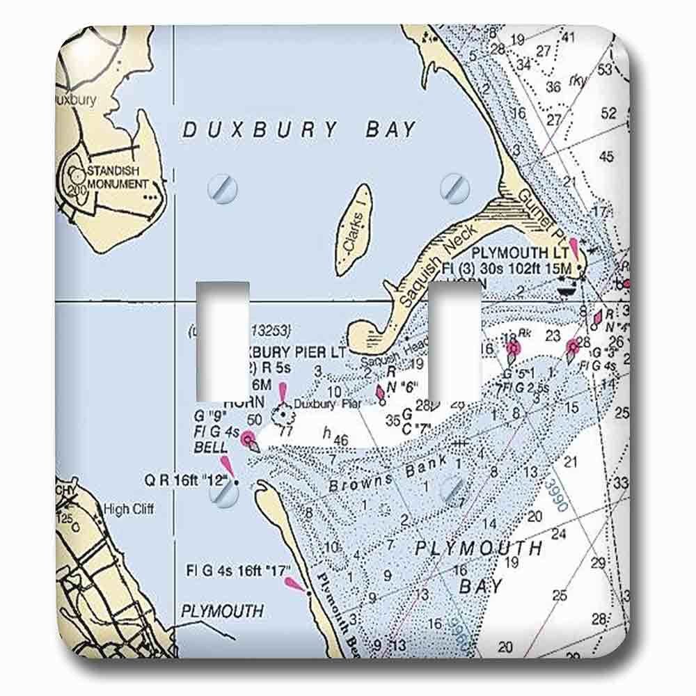Double Toggle Wallplate With Print Of Plymouth Bay Nautical Chart