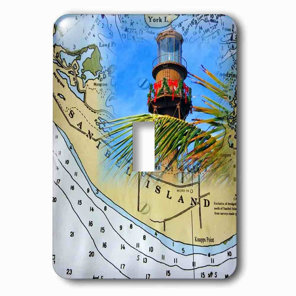 Single Toggle Wallplate With Print Of Sanibel Nautical Chart With Real Lighthouse