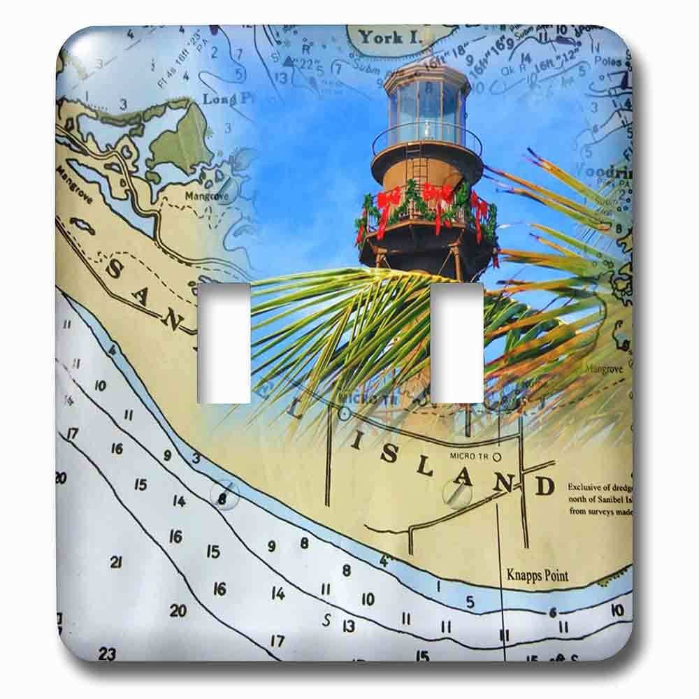 Double Toggle Wallplate With Print Of Sanibel Nautical Chart With Real Lighthouse