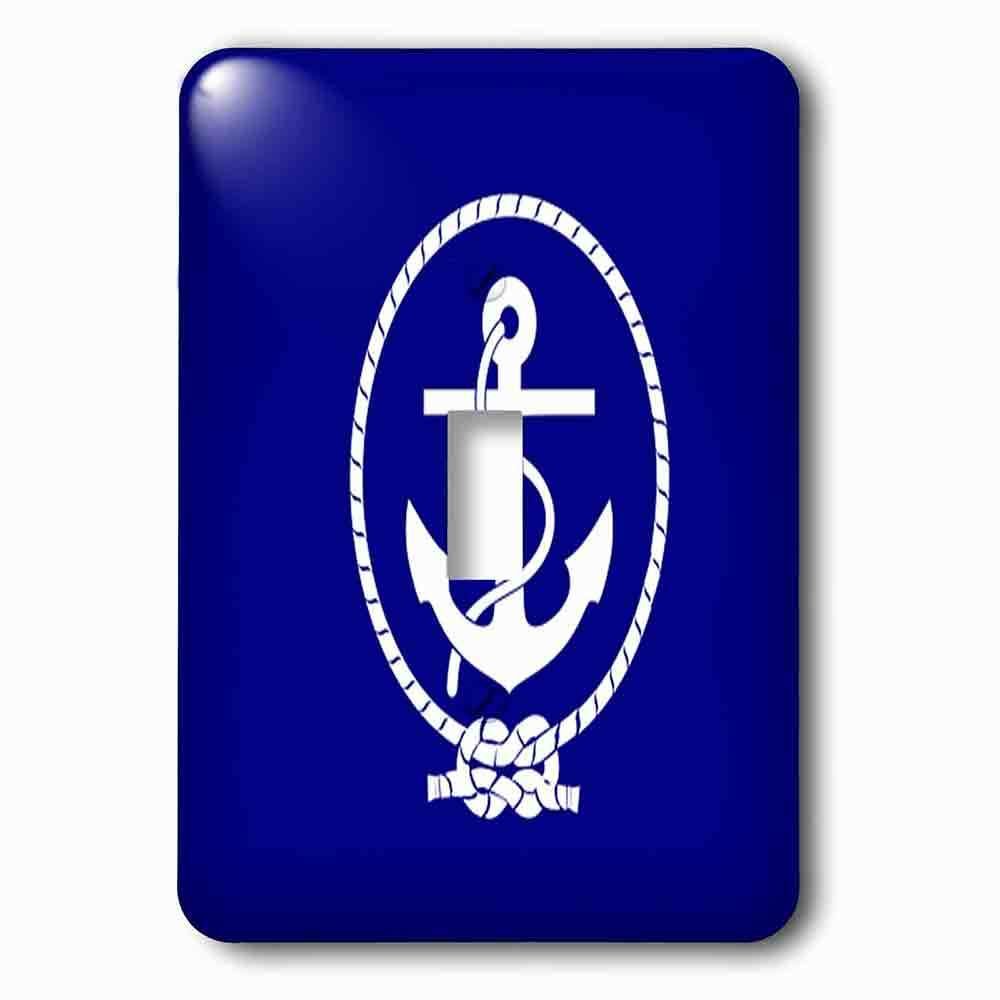 Single Toggle Wallplate With Print Of White Anchor And Rope On Navy Blue