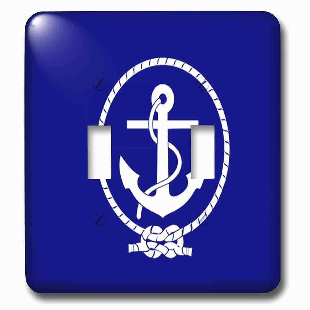 Double Toggle Wallplate With Print Of White Anchor And Rope On Navy Blue