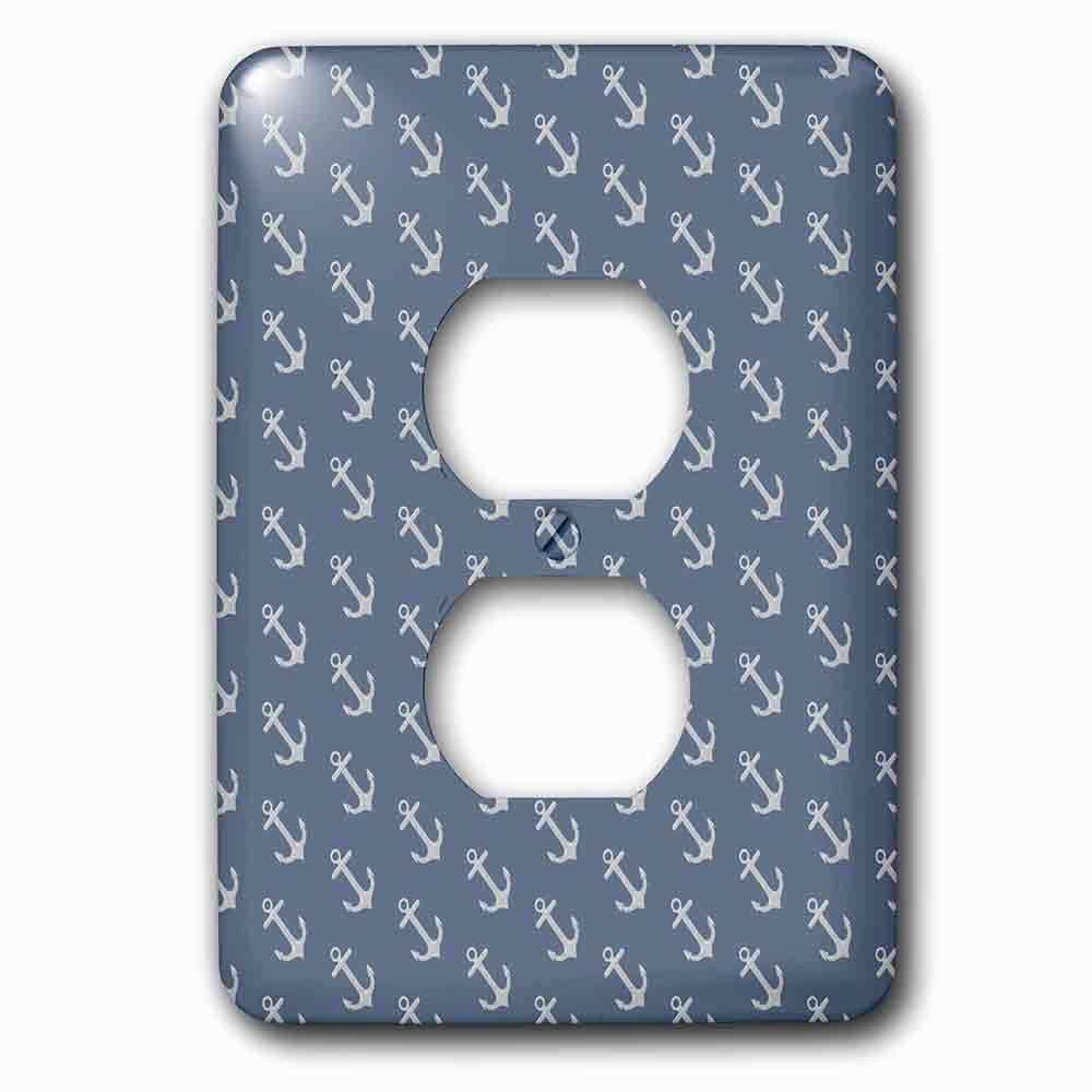 Single Duplex Outlet With Gray And Blue Sailboat Anchors Pattern