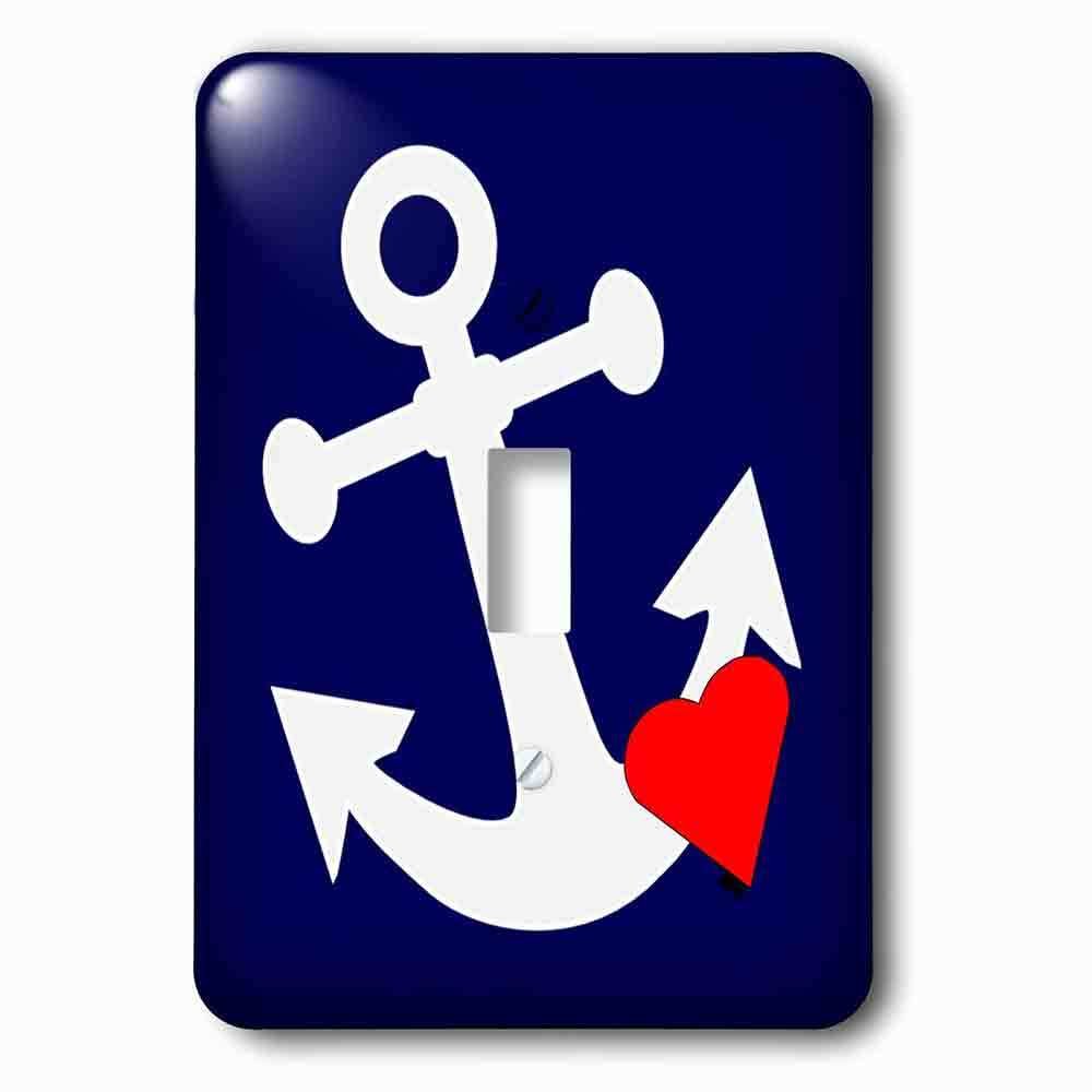 Single Toggle Wallplate With Print Of White Anchor With Heart On Navy
