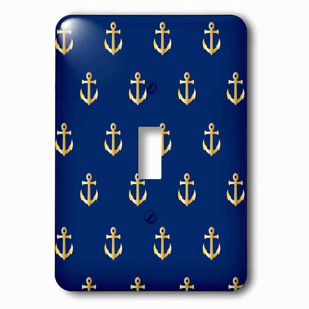 Single Toggle Wallplate With Print Of Gold Anchors On Navy Blue Repeat Pattern