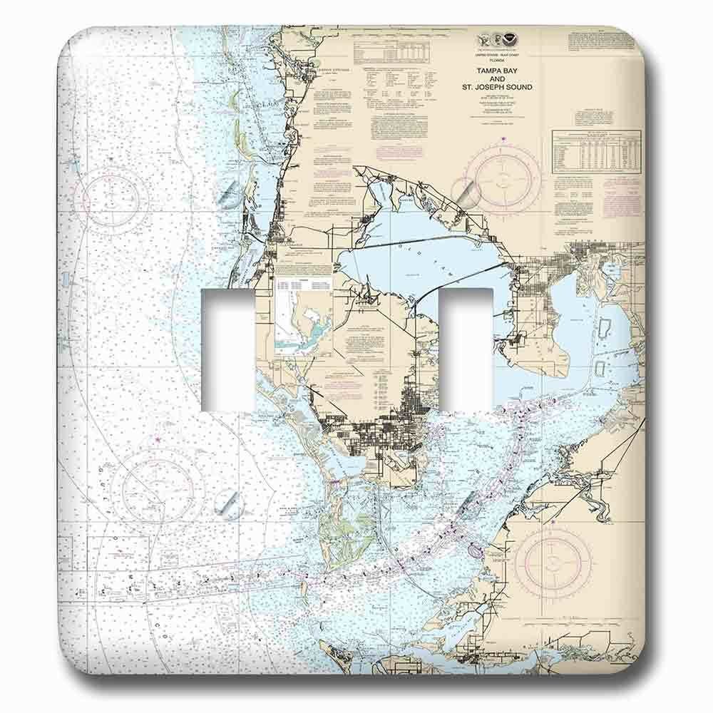 Double Toggle Wallplate With Print Of Nautical Map Of Tampa Bay