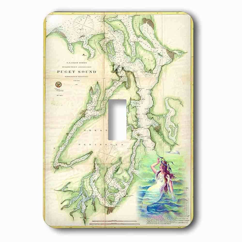 Single Toggle Wallplate With Print Of Vintage Nautical Puget Sound Map
