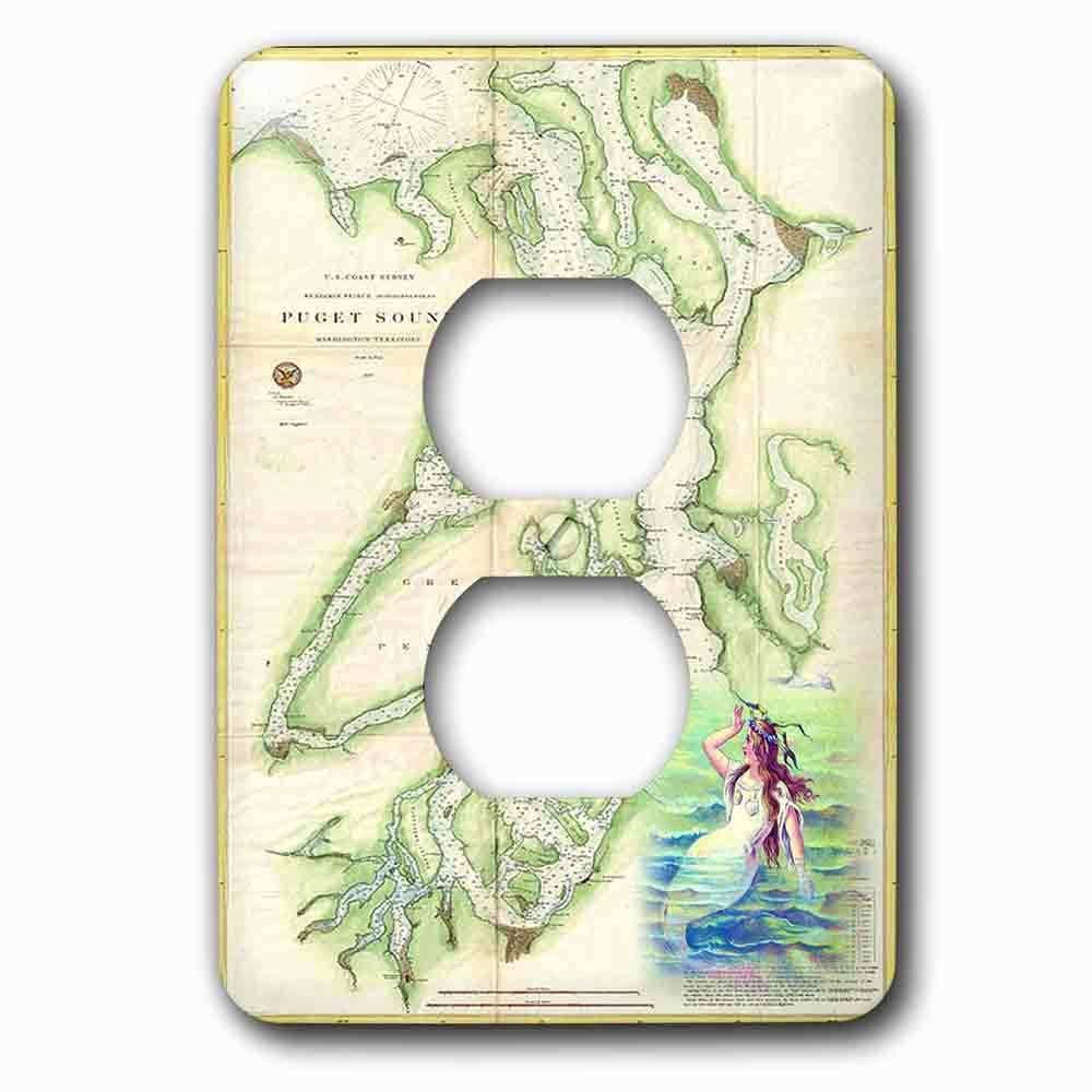 Single Duplex Outlet With Print Of Vintage Nautical Puget Sound Map