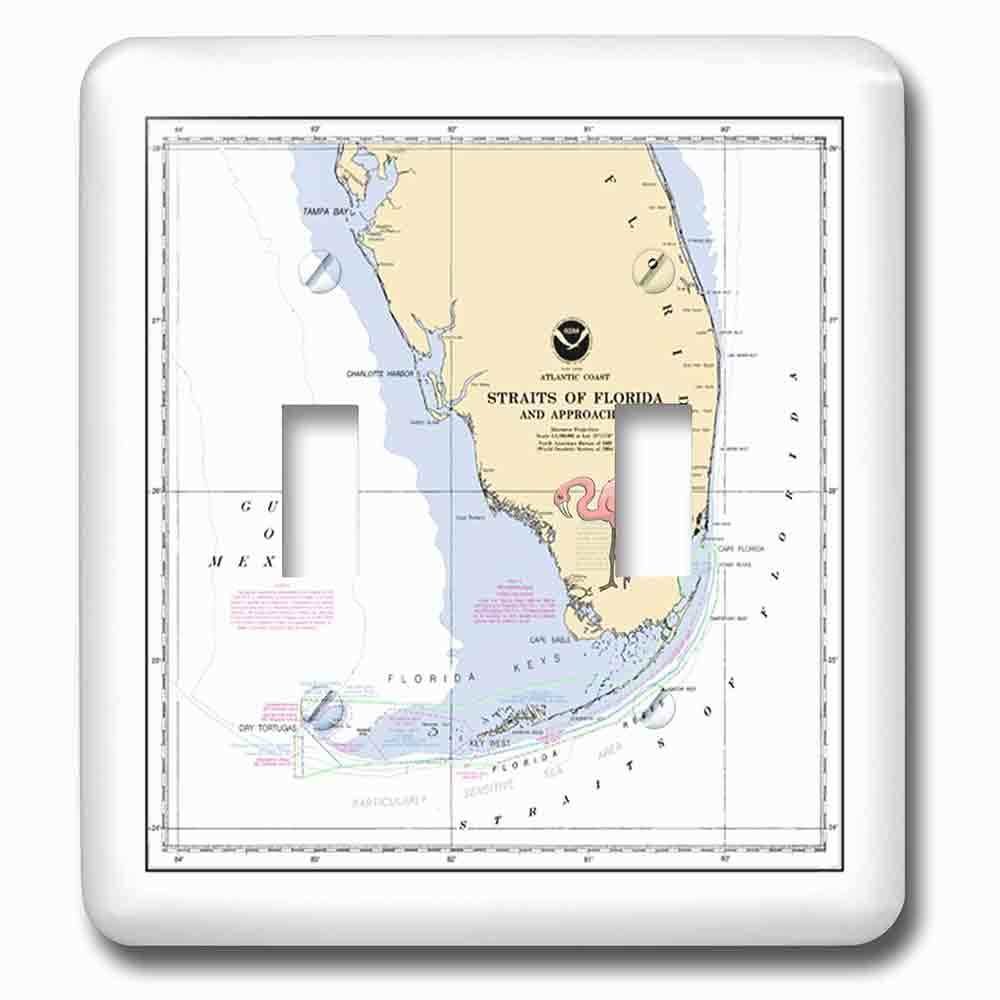 Double Toggle Wallplate With Print Of Nautical Map Of South Florida With Flamingo