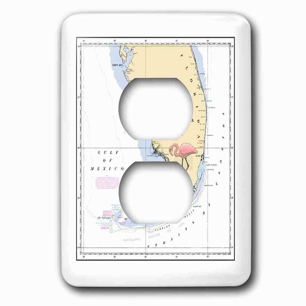 Single Duplex Outlet With Print Of Nautical Map Of South Florida With Flamingo