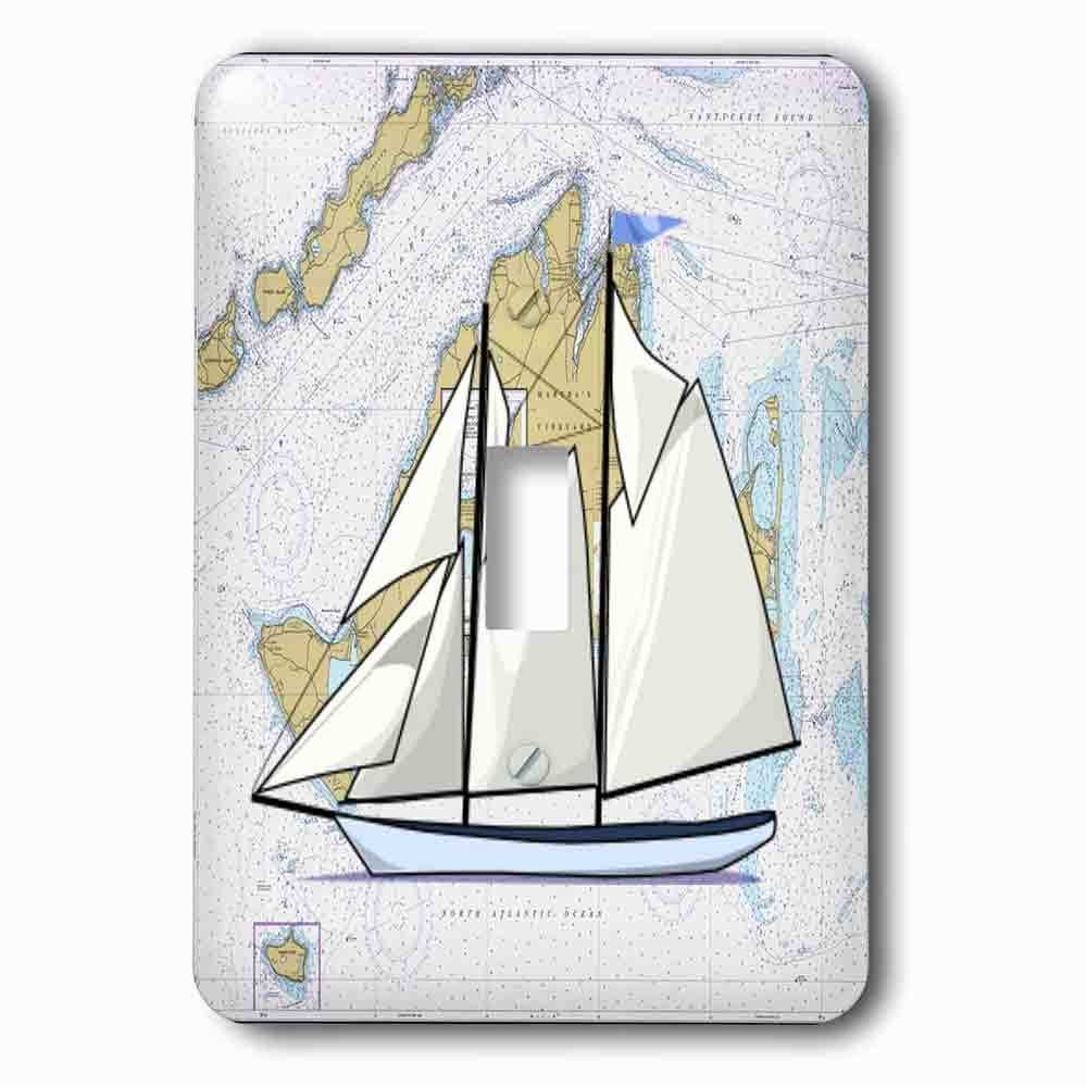Single Toggle Wallplate With Print Of Nautical Map Of Marthas Vineyard With Sailboat