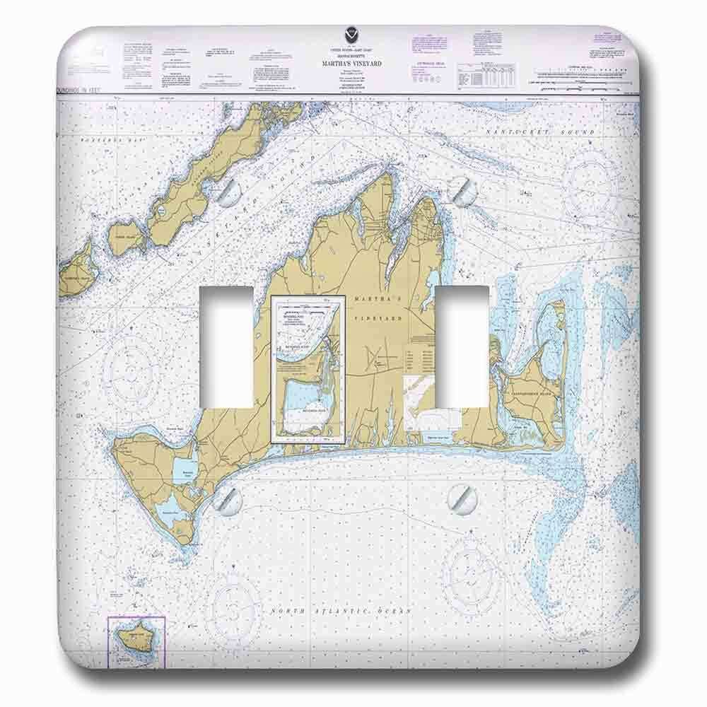 Double Toggle Wallplate With Print Of Nautical Map Of Marthas Vineyard