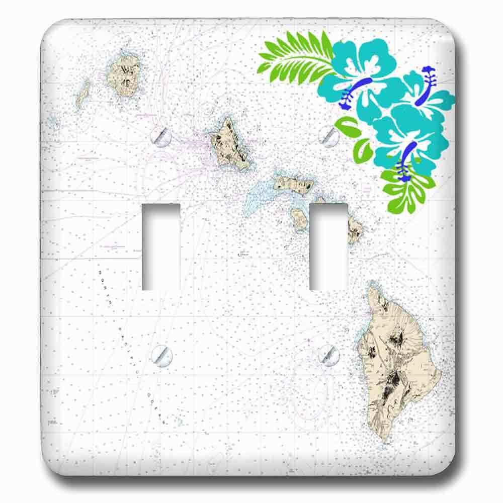 Double Toggle Wallplate With Print Of Nautical Hawaiian Islands Map With Hibiscus