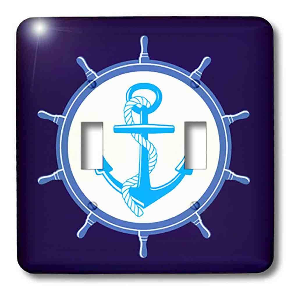 Double Toggle Wallplate With Nautical Artwork, Anchor, Décor. White, Blue And Navy. Ocean, Sea