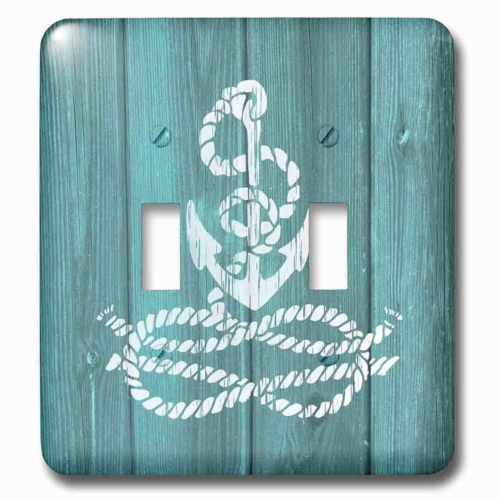 Double Toggle Wallplate With Distressed Painted White Anchor With Knotted Ropenot Real Wood