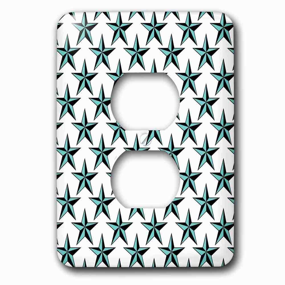 Single Duplex Outlet With Nautical Stars Pattern In Teal And Black Over White Background
