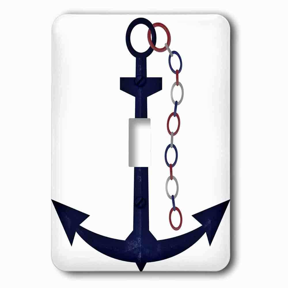 Single Toggle Wallplate With Cute Blue Sail Boat Anchor With Red, White, Blue Chain