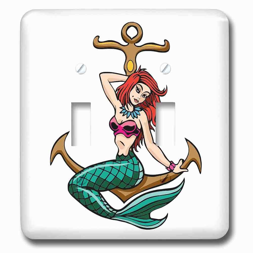 Double Toggle Wallplate With Pretty Tattoo Mermaid Sitting On Anchor