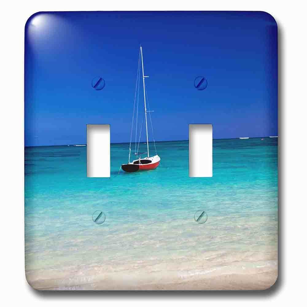 Double Toggle Wallplate With Usa, Hawaii, Oahu, Sail Boat At Anchor In Blue Water With Swimmer