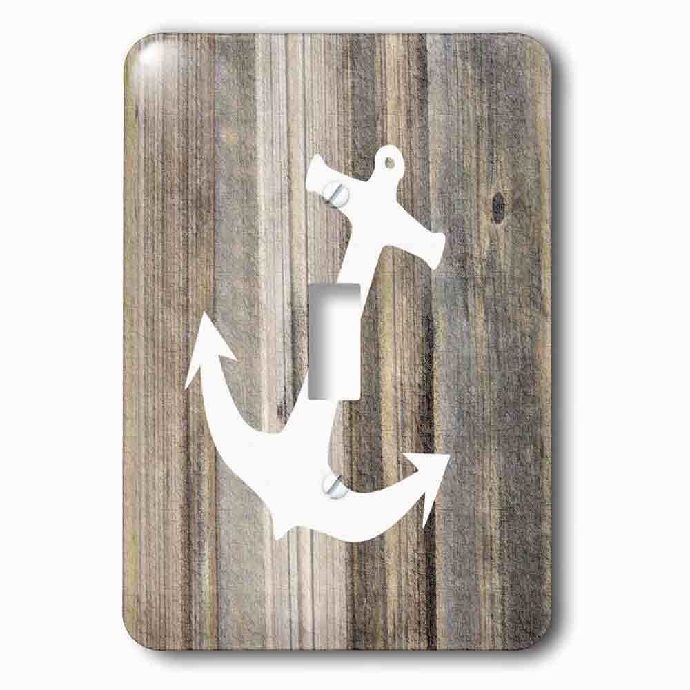 Single Toggle Wallplate With Image Of White Anchor On Weathered Planks