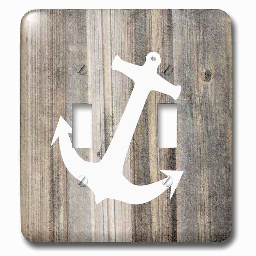 Double Toggle Wallplate With Image Of White Anchor On Weathered Planks