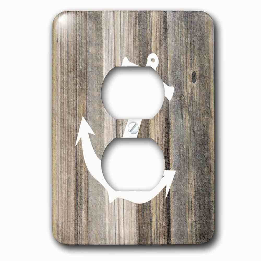 Single Duplex Outlet With Image Of White Anchor On Weathered Planks
