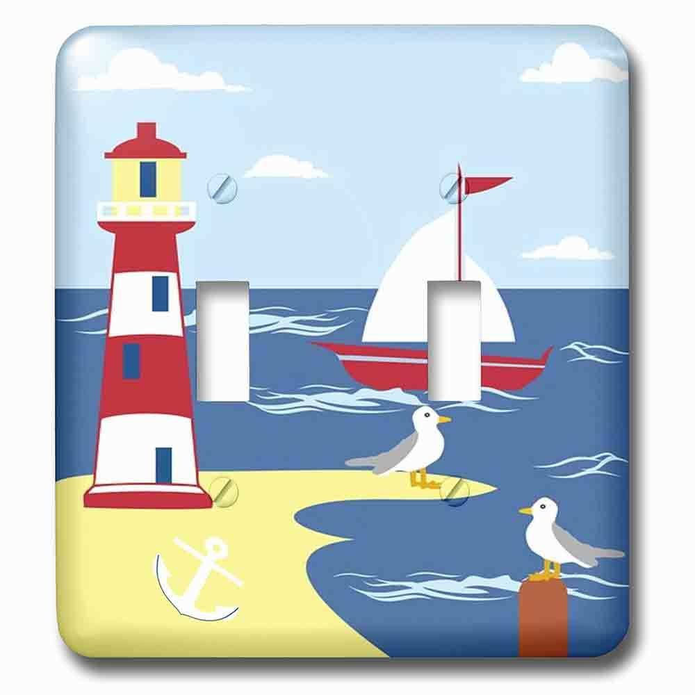 Double Toggle Wallplate With Image Of Digital Lighthouse Sailboat Anchor And Seagull