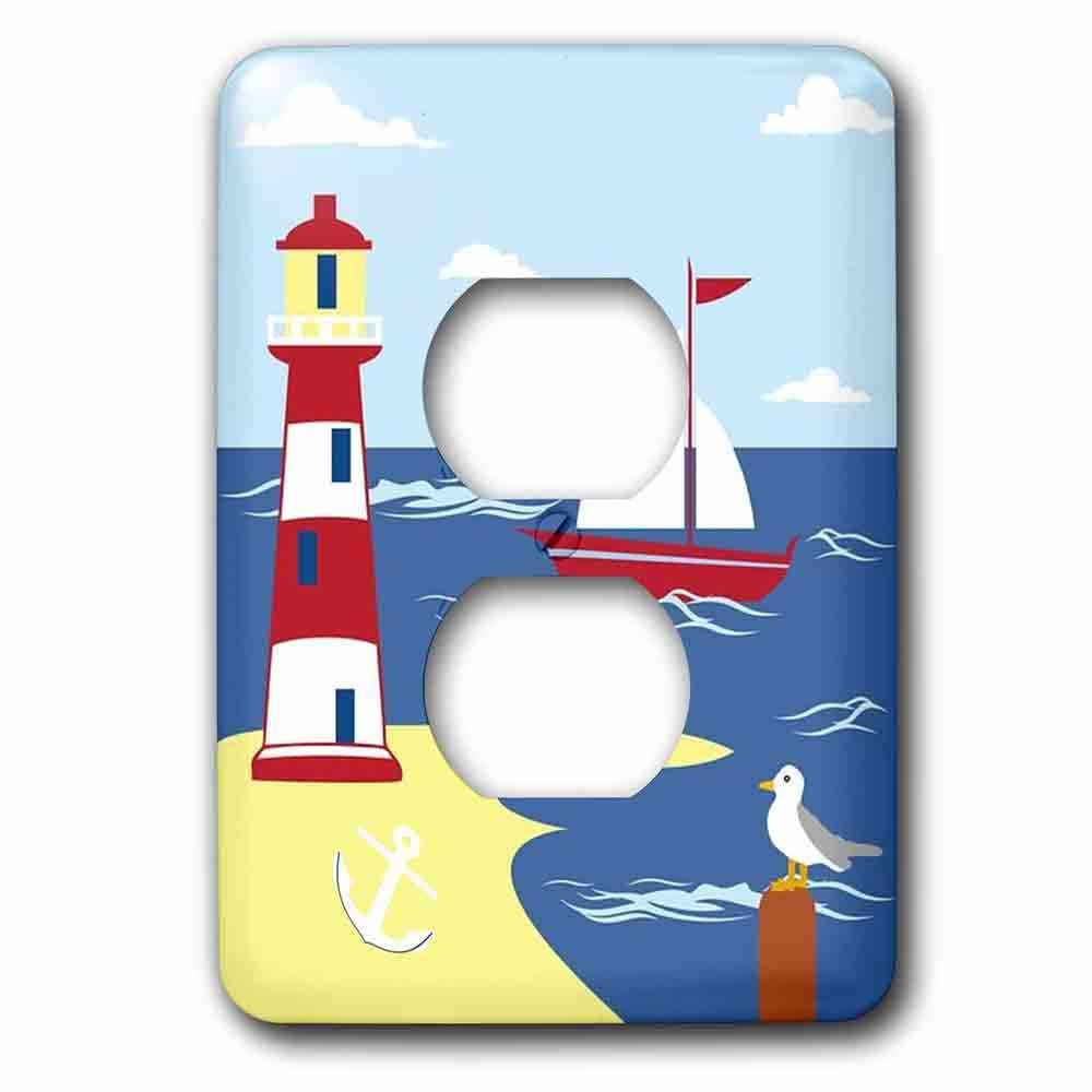 Single Duplex Outlet With Image Of Digital Lighthouse Sailboat Anchor And Seagull