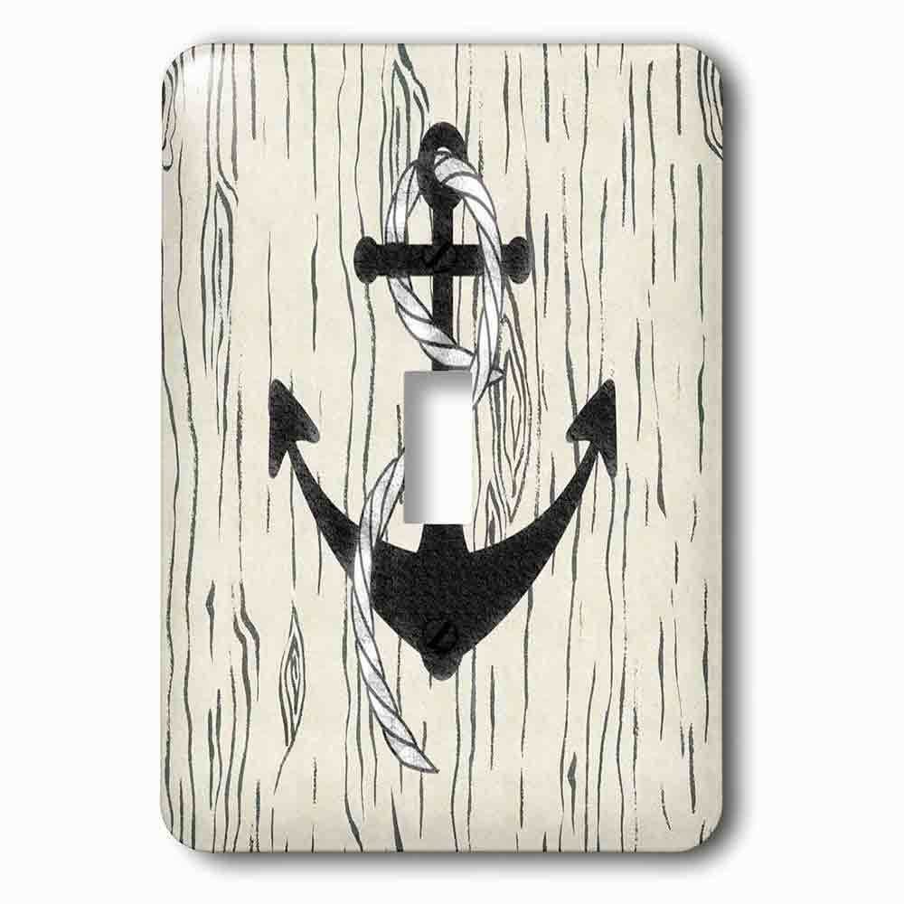 Single Toggle Wallplate With Image Of Black Anchor With Rope On Aged Gray Wood