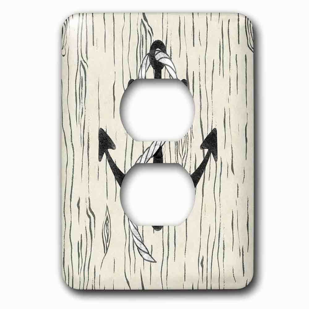 Single Duplex Outlet With Image Of Black Anchor With Rope On Aged Gray Wood
