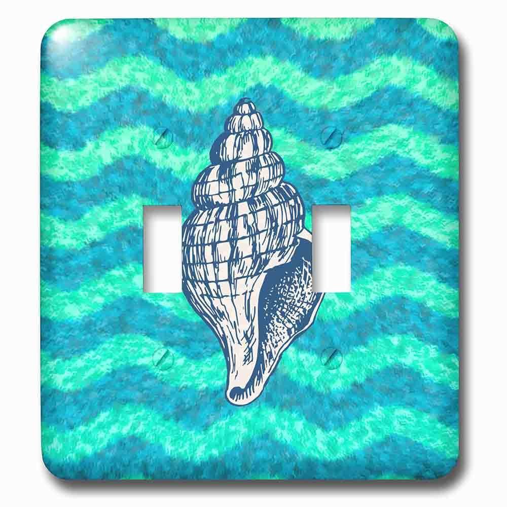 Double Toggle Wallplate With Nautical Theme Shell Illustration On Wavy Blue Green Background
