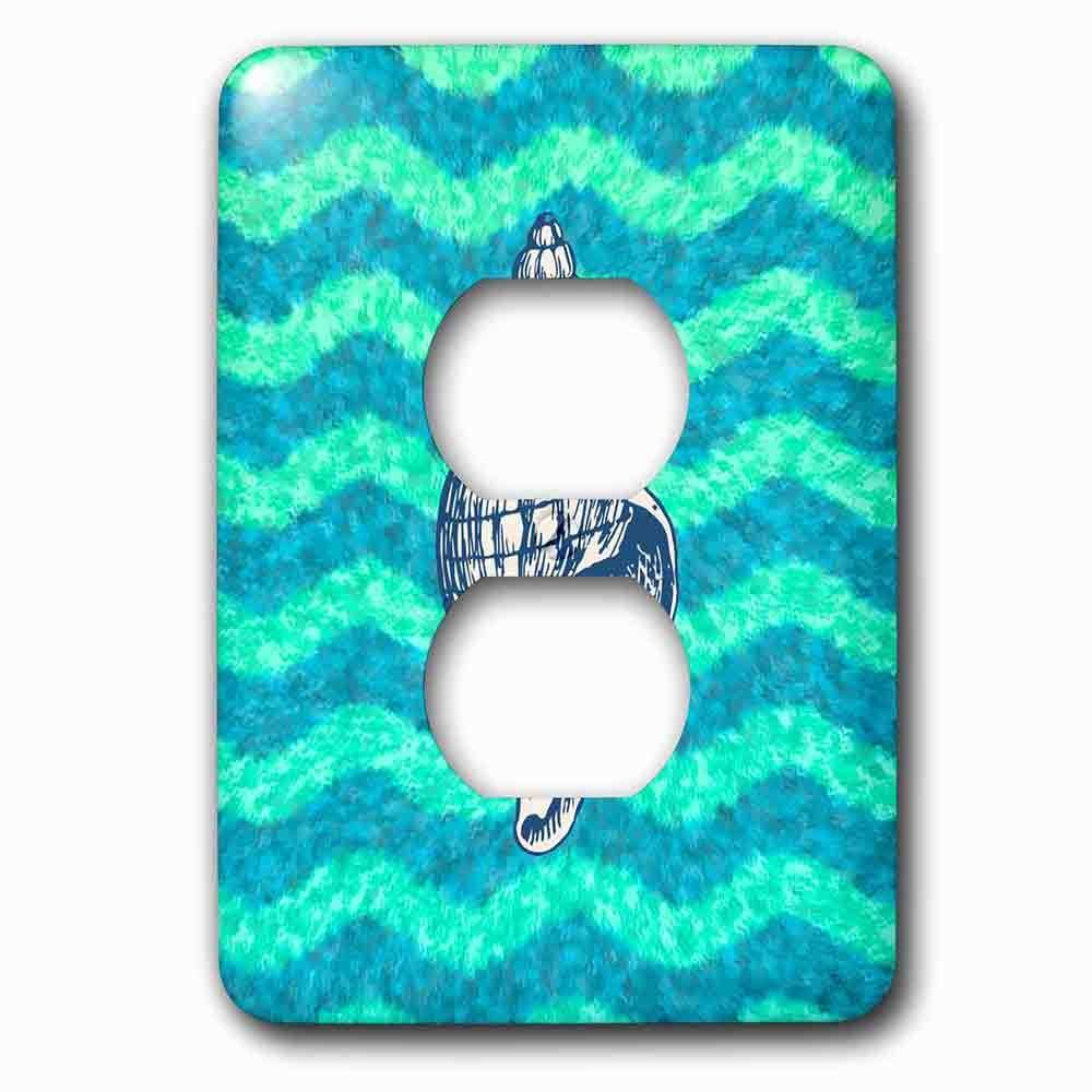 Single Duplex Outlet With Nautical Theme Shell Illustration On Wavy Blue Green Background
