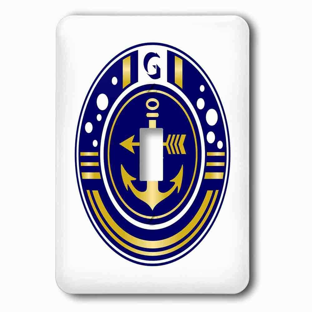 Single Toggle Wallplate With Letter Gnautical Anchor Monogram In Navy Blue And Faux Gold