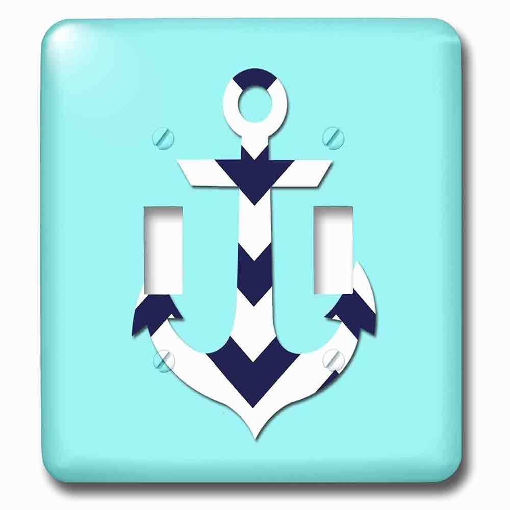 Double Toggle Wallplate With Anchor Chevron Pattern Aqua