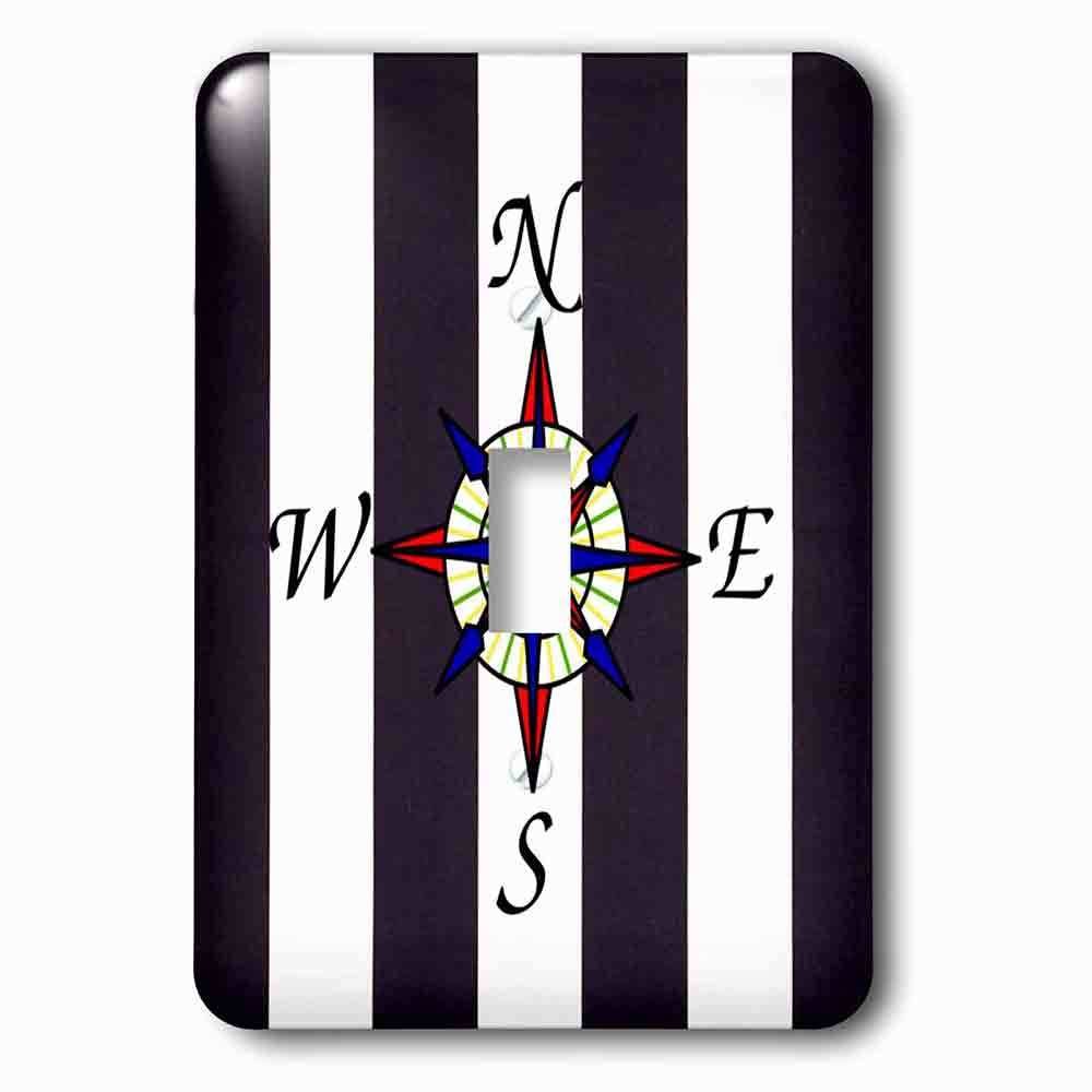 Single Toggle Wallplate With Image Of Nautical Compass On Sailor Blue And White Stripes