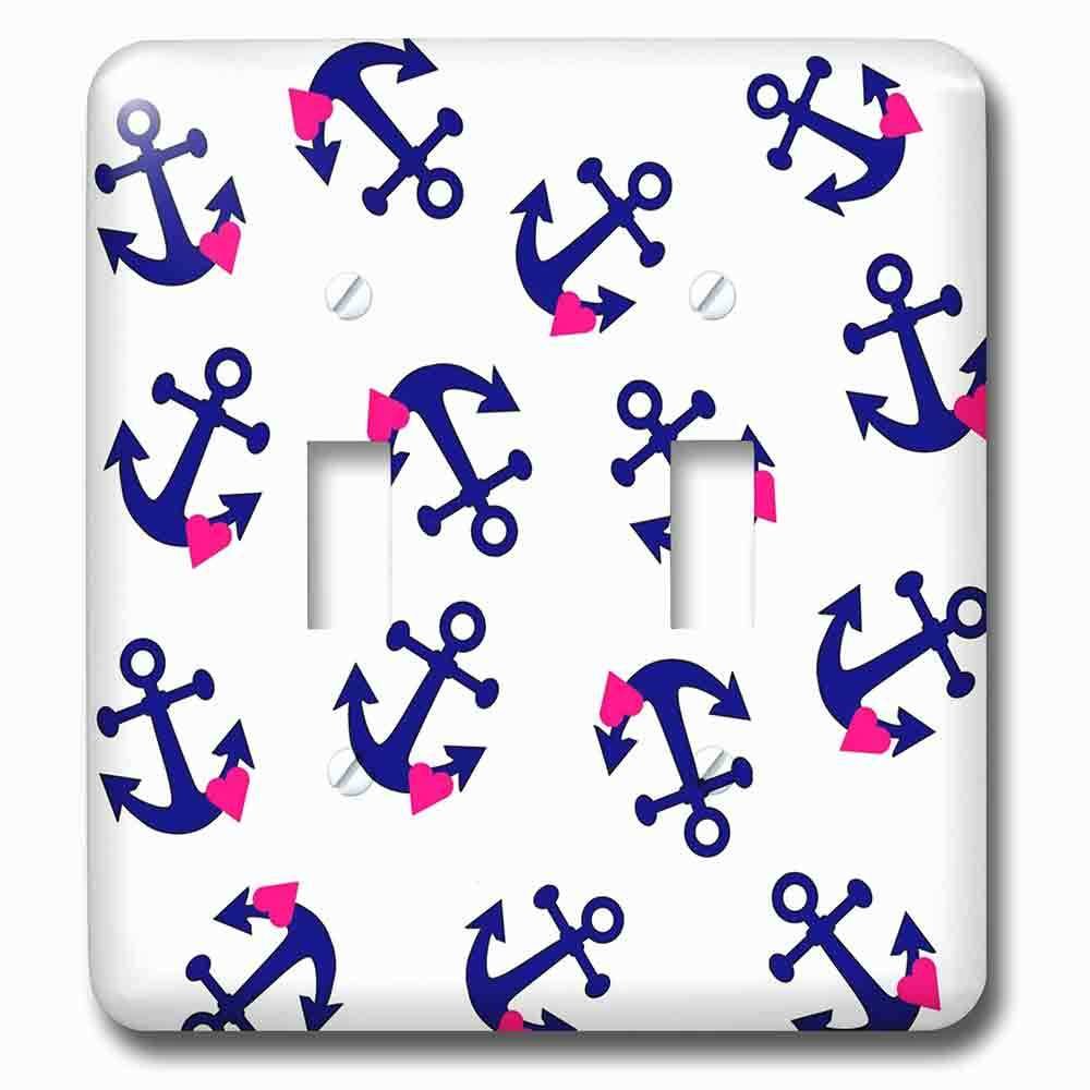 Double Toggle Wallplate With Image Of Nautical Anchor With Hearts Repeat Pattern