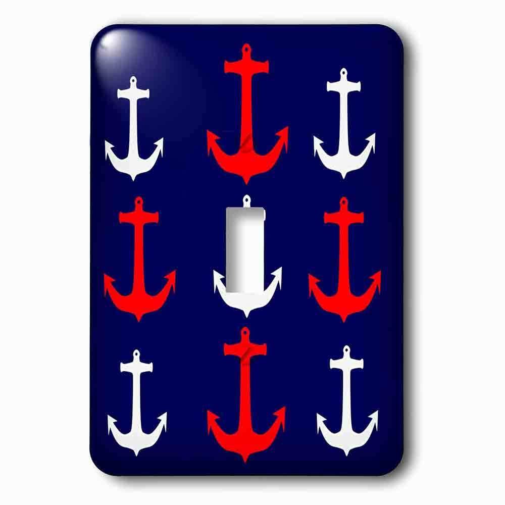 Single Toggle Wallplate With Image Of Red And White Anchors In Rows On Navy Blue