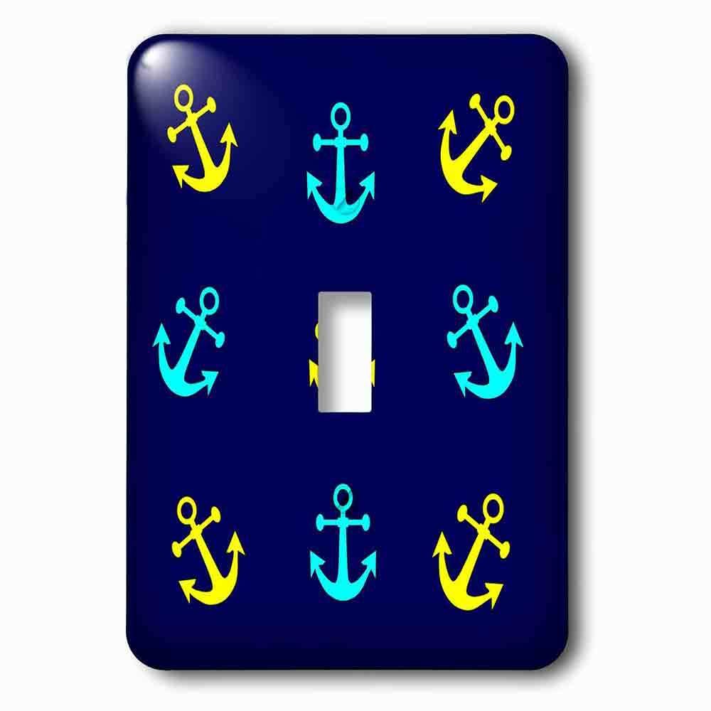 Single Toggle Wallplate With Image Of Blue And Yellow Anchors On Navy Blue
