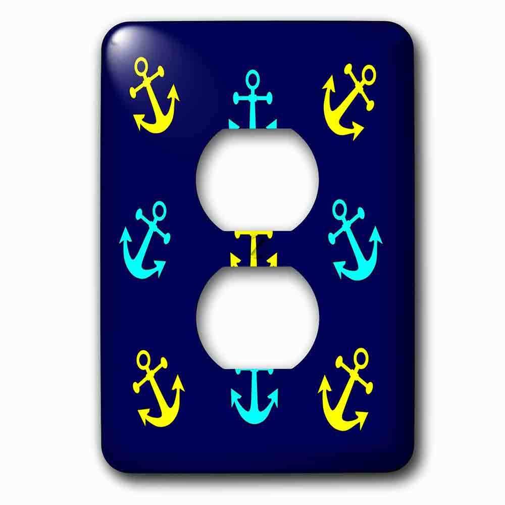 Single Duplex Outlet With Image Of Blue And Yellow Anchors On Navy Blue