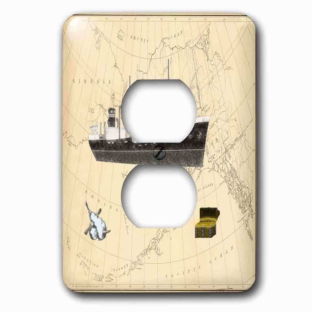 Single Duplex Outlet With Image Of Vintage Alaska Map With Ship Anchor And Treasure