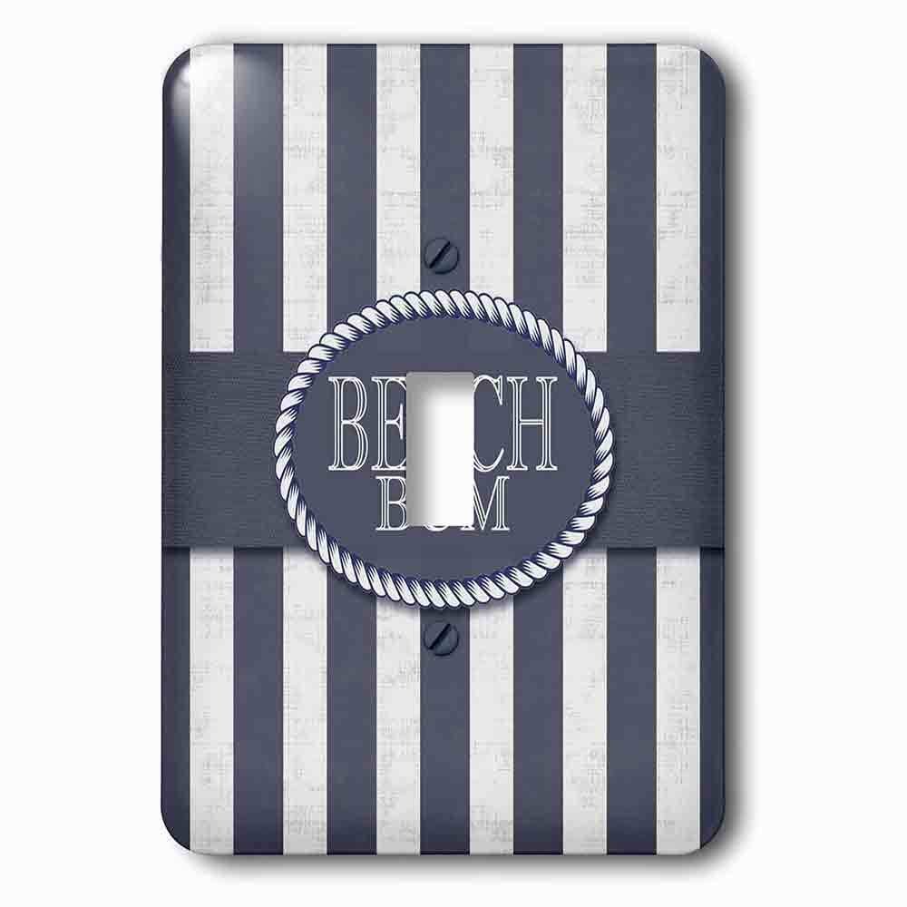 Single Toggle Wallplate With Nautical Themed Beach Bum In Distressed Navy Blue Stripes