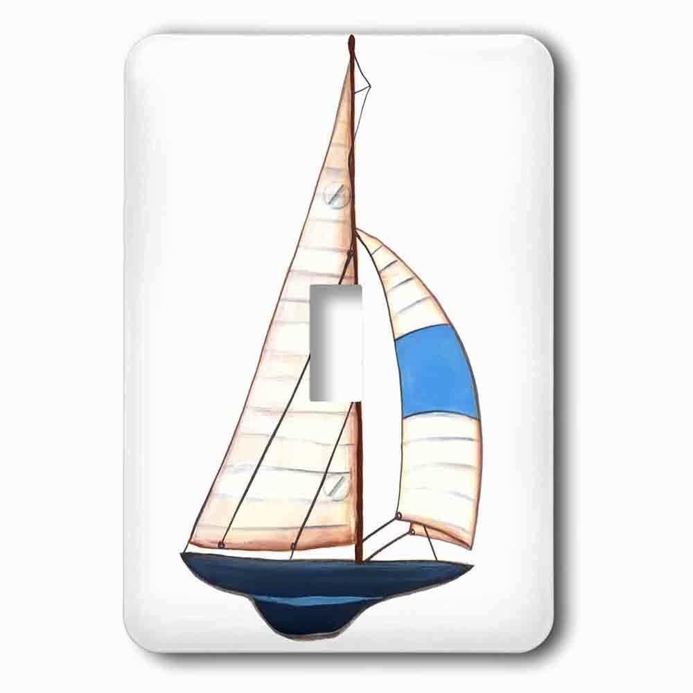 Single Toggle Wallplate With Nautical Blue And White Sailboat Illustration