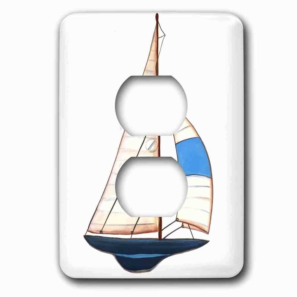 Single Duplex Outlet With Nautical Blue And White Sailboat Illustration