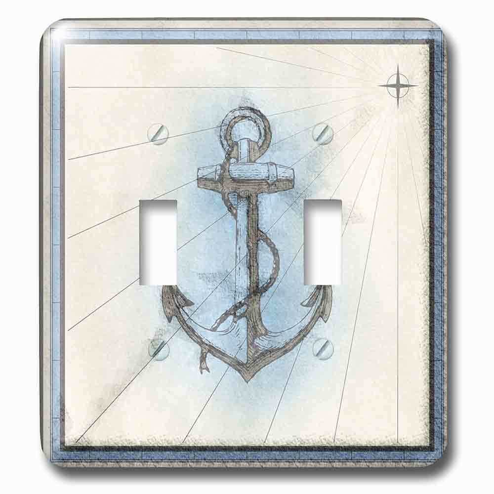 Double Toggle Wallplate With Image Of Grunge Anchor With Boat Lines