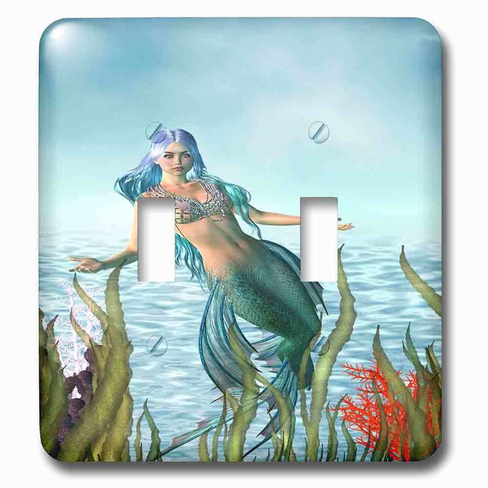 Double Toggle Wallplate With Image Of Nautical Mermaid Entering Water