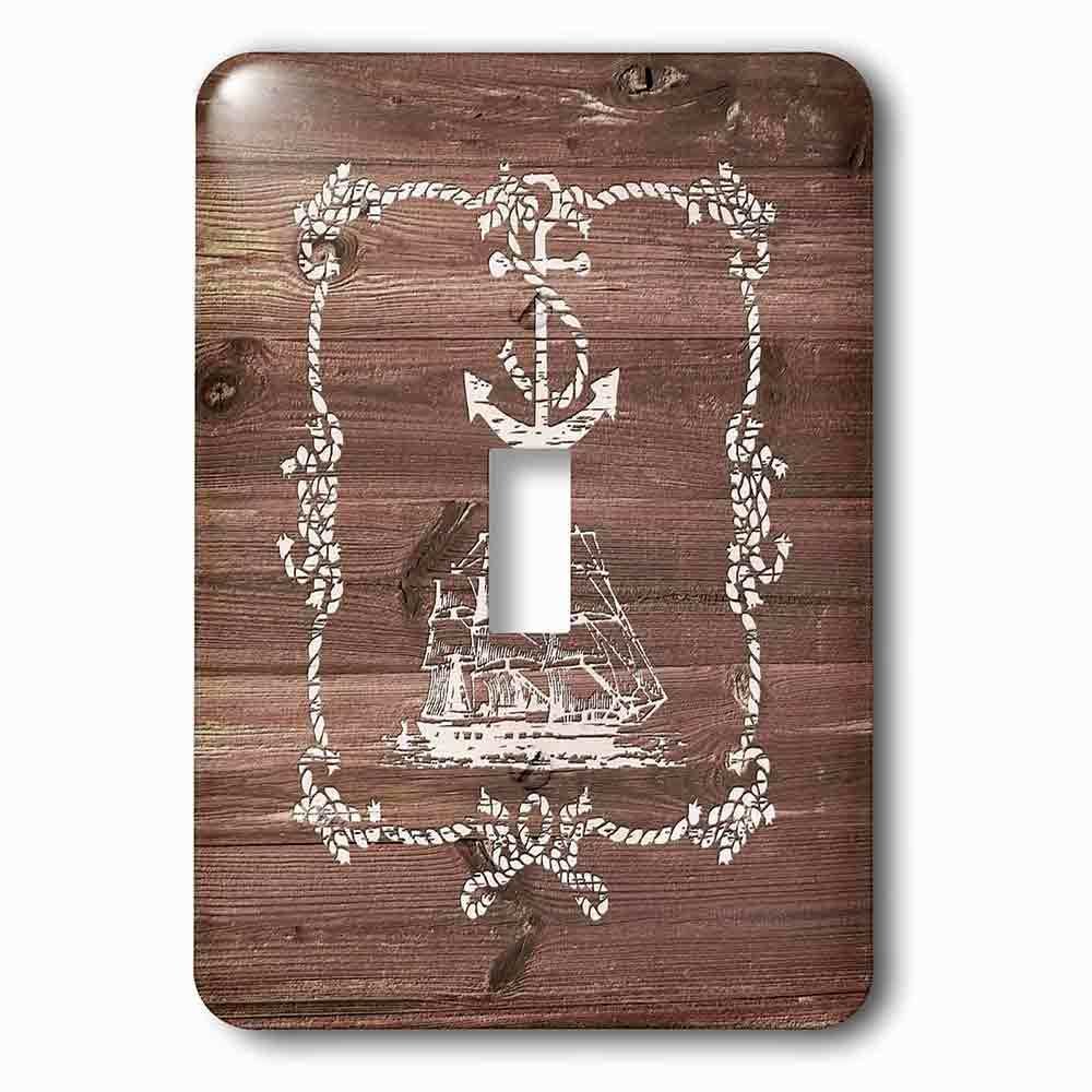 Single Toggle Wallplate With White Ship Anchor And Rope On Brown Weatherboardnot Real Wood