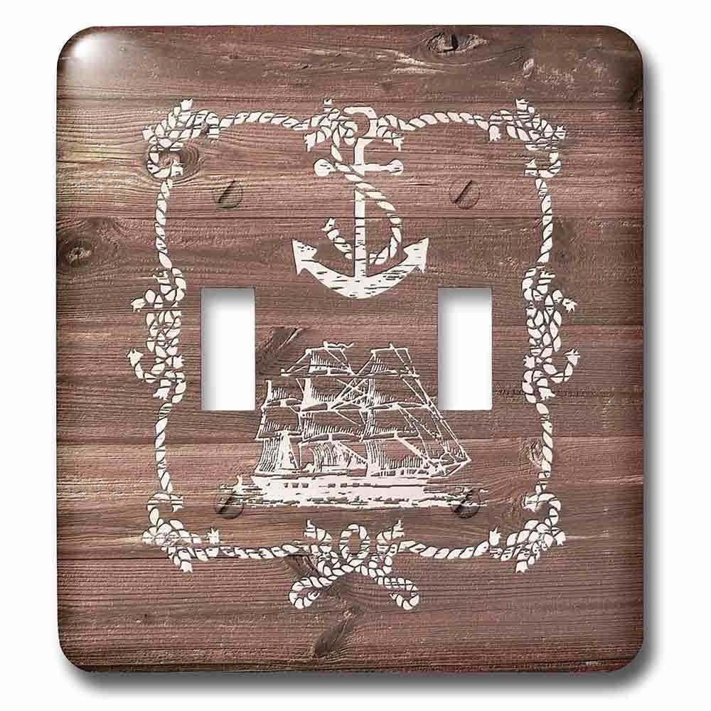 Double Toggle Wallplate With White Ship Anchor And Rope On Brown Weatherboardnot Real Wood