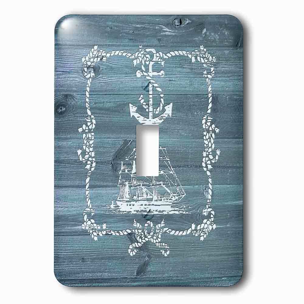Single Toggle Wallplate With White Ship Anchor And Rope On Blue Weatherboardnot Real Wood