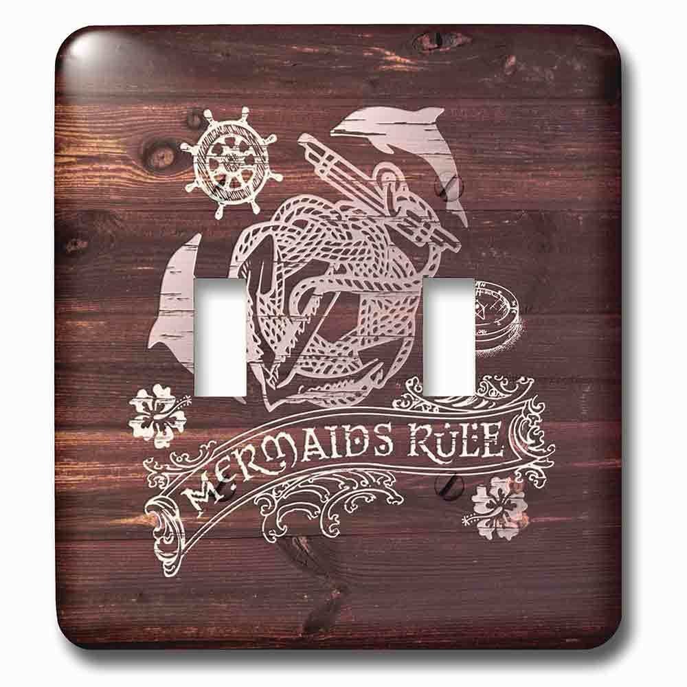 Double Toggle Wallplate With Mermaidswhite Anchor Design On Brown Weatherboardnot Real Wood